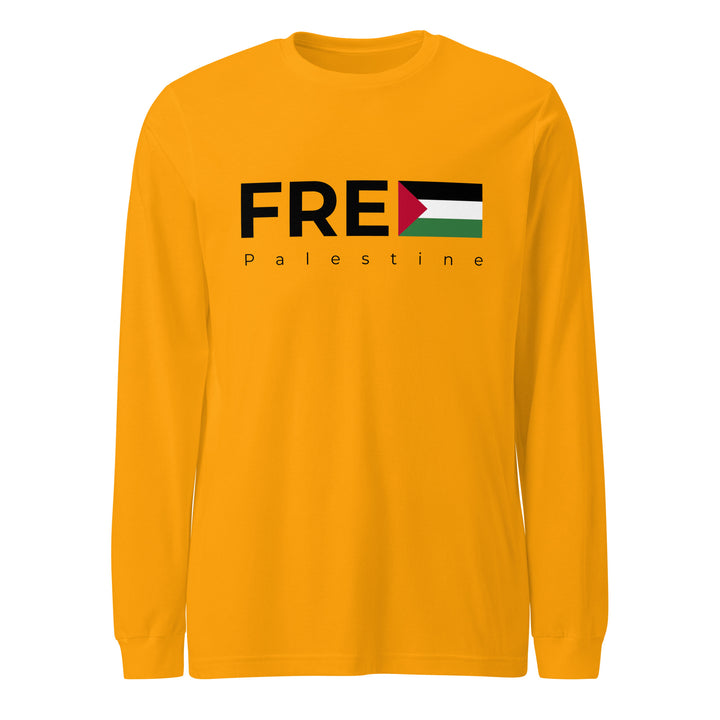 Men Long Sleeve Tee - Free Palestine, Gold