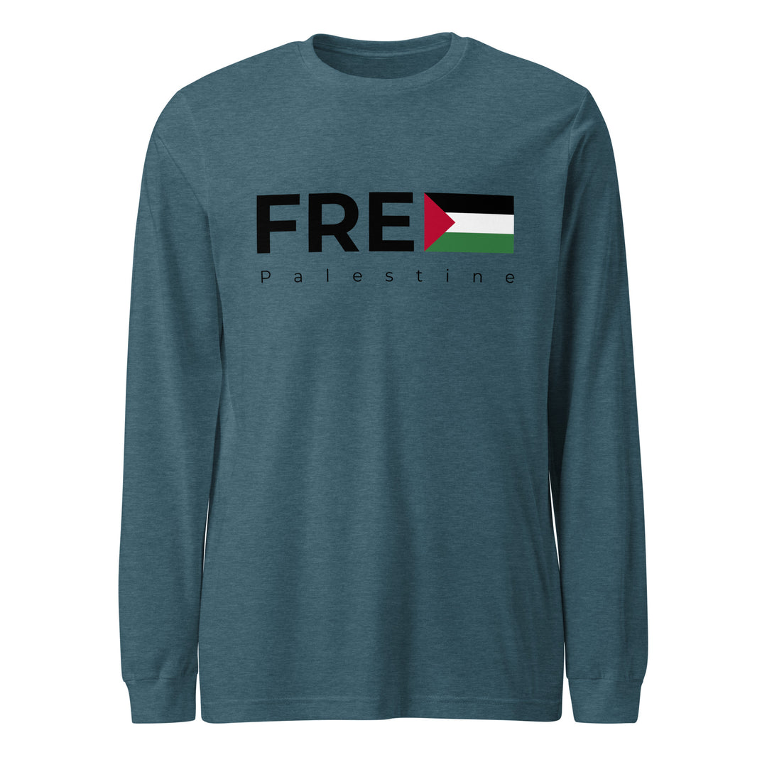 Men Long Sleeve Tee - Free Palestine, Heather Deep Teal
