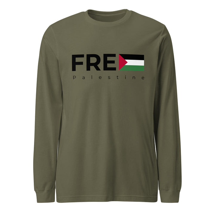 Men Long Sleeve Tee - Free Palestine, Military Green