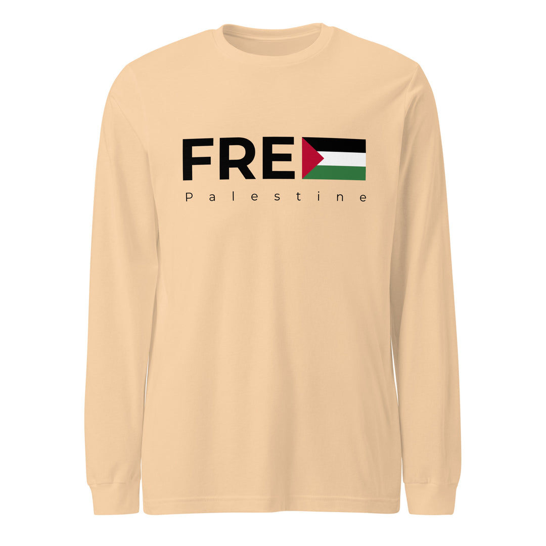 Men Long Sleeve Tee - Free Palestine, Sand Dune