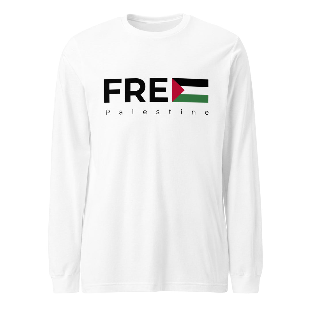 Men Long Sleeve Tee - Free Palestine, White