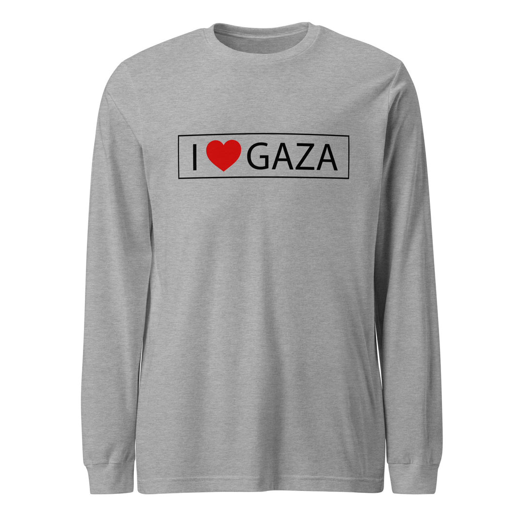 Men Long Sleeve Tee - I Love Gaza, Heather