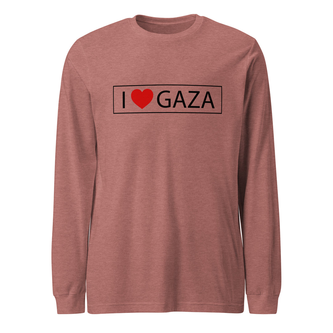Men Long Sleeve Tee - I Love Gaza, Heather Mauve