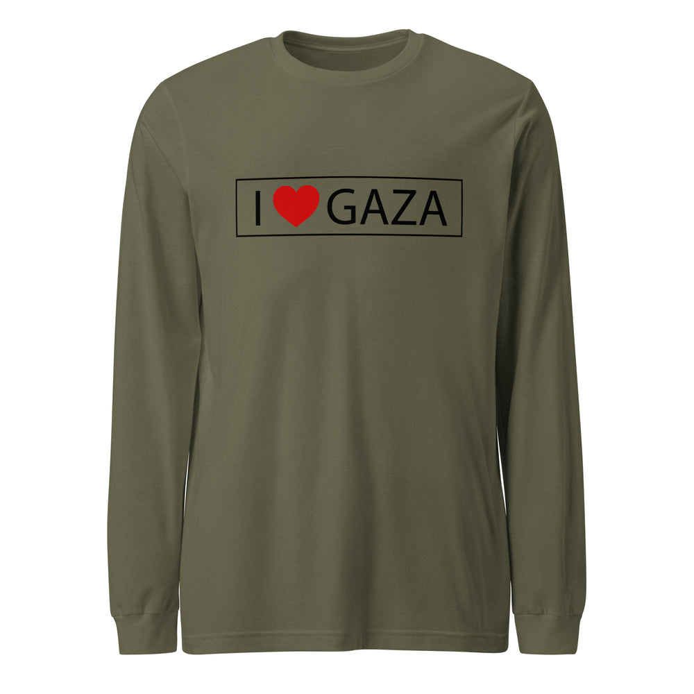 Men Long Sleeve Tee - I Love Gaza, Military Green