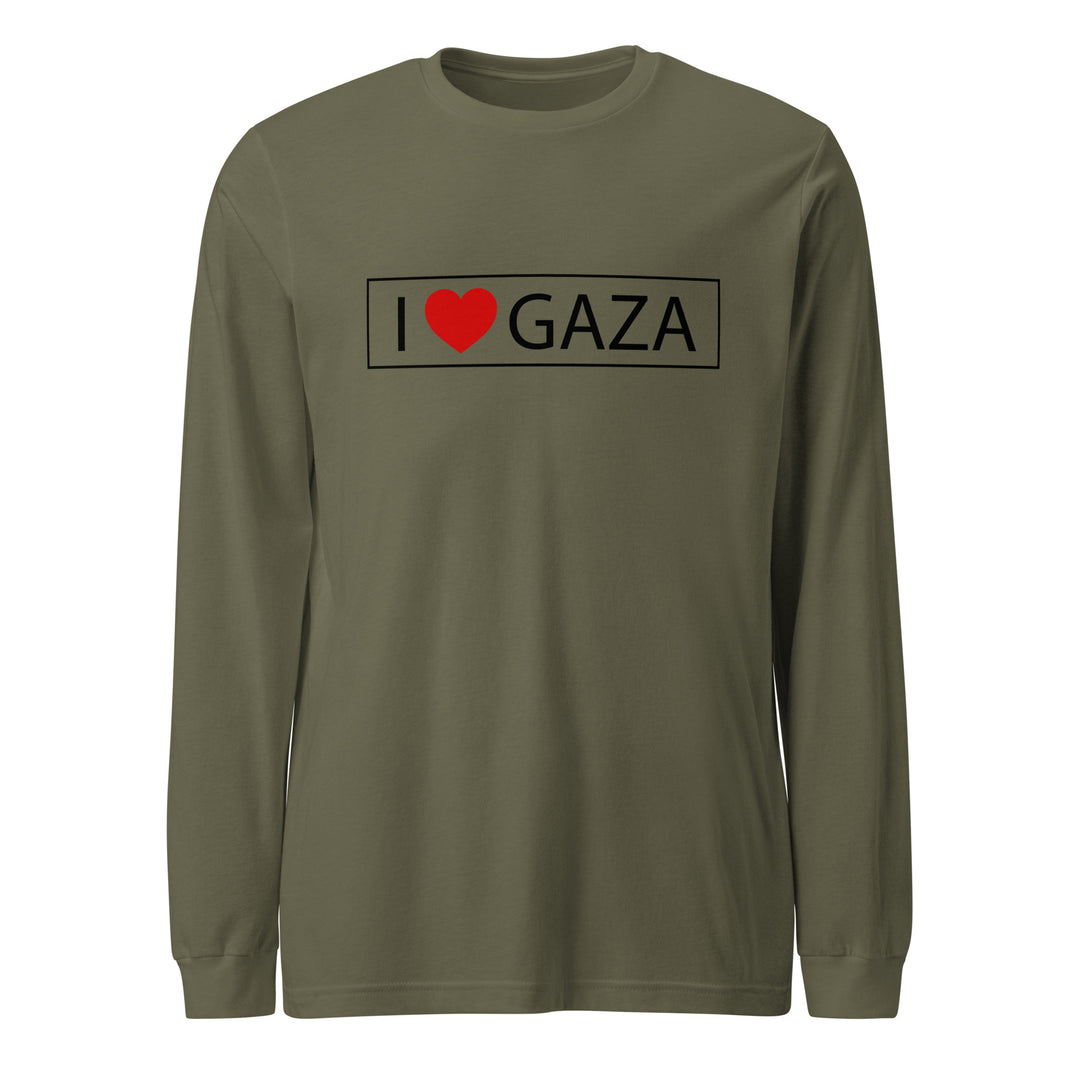 Men Long Sleeve Tee - I Love Gaza, Military Green