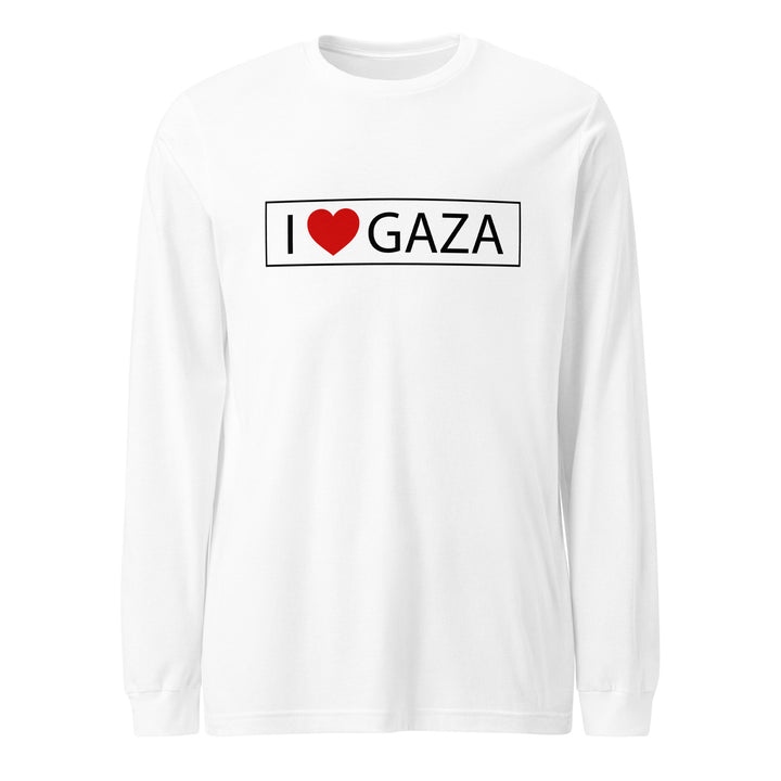 Men Long Sleeve Tee - I Love Gaza, White