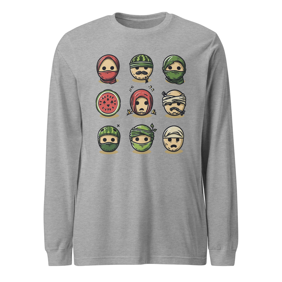 Men Long Sleeve Tee - Palestine Emoji, Heather
