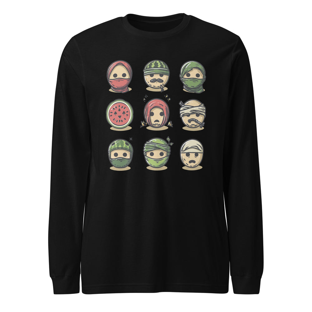 Men Long Sleeve Tee - Palestine Emoji, Black