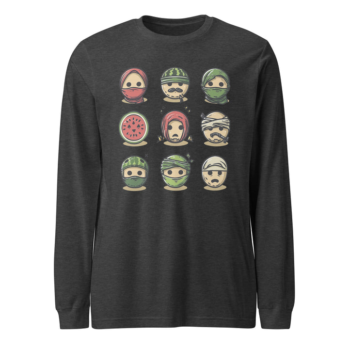 Men Long Sleeve Tee - Palestine Emoji, Dark Grey Heather