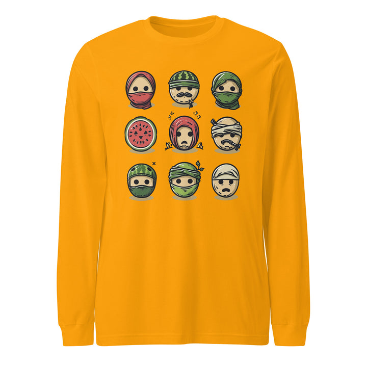 Men Long Sleeve Tee - Palestine Emoji, Gold