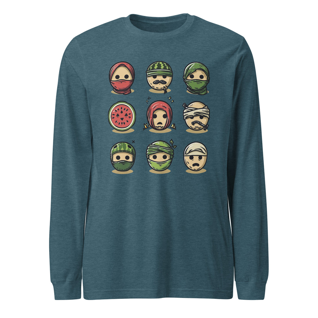 Men Long Sleeve Tee - Palestine Emoji, Heather Deep Teal