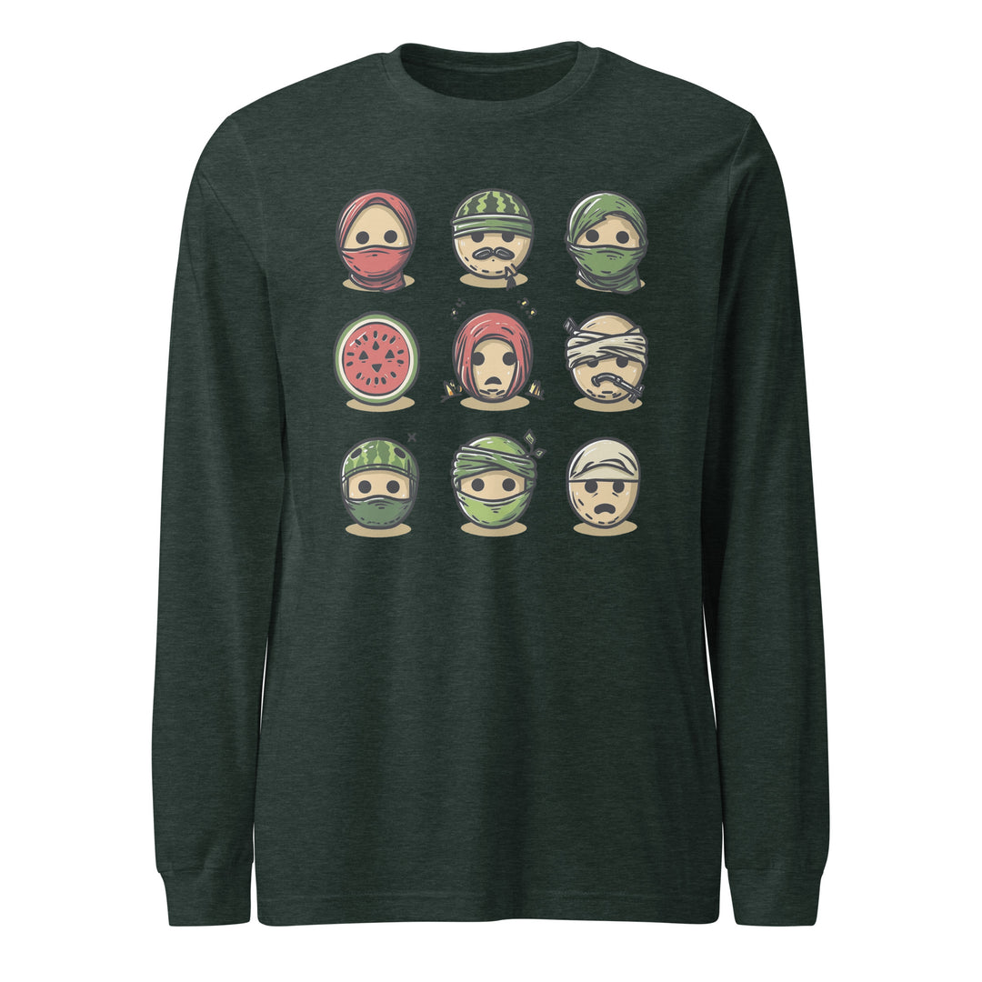 Men Long Sleeve Tee - Palestine Emoji, Heather Forest