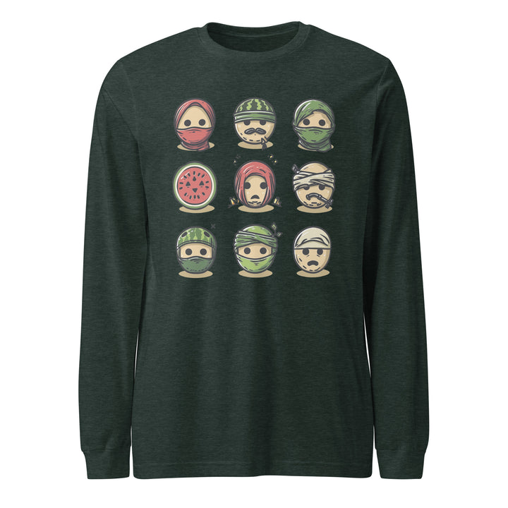 Men Long Sleeve Tee - Palestine Emoji, Heather Forest