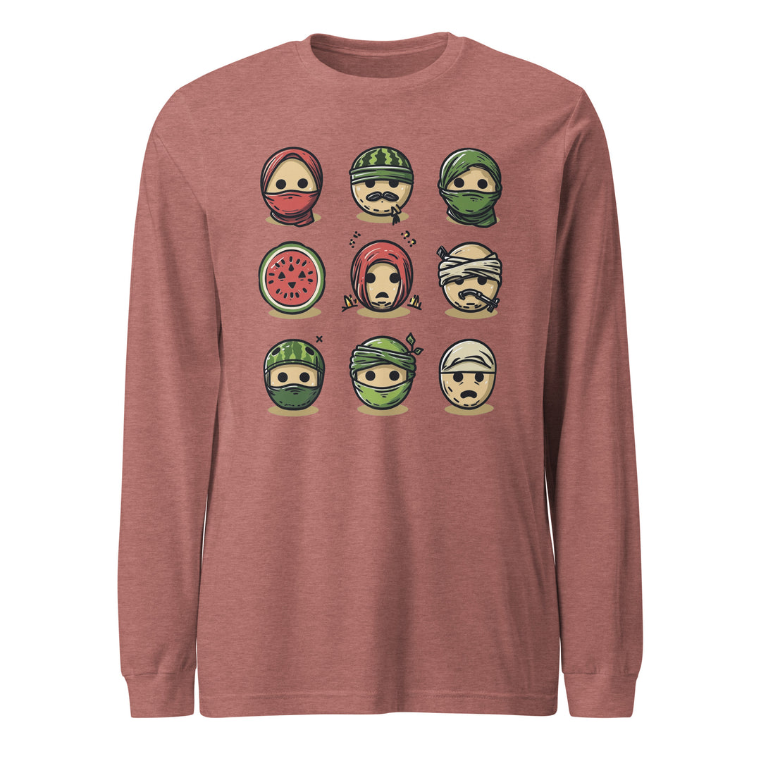 Men Long Sleeve Tee - Palestine Emoji, Heather Mauve