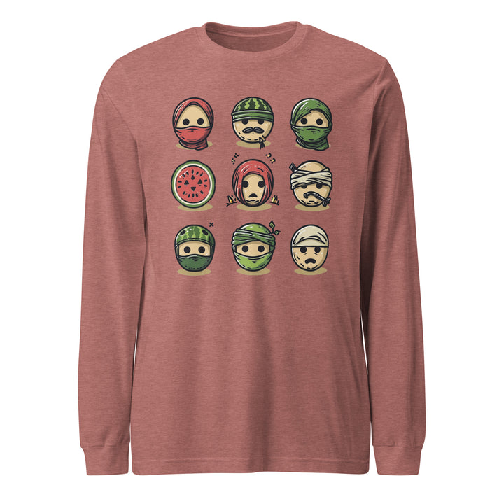 Men Long Sleeve Tee - Palestine Emoji, Heather Mauve