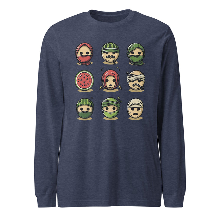 Men Long Sleeve Tee - Palestine Emoji, Heather Navy
