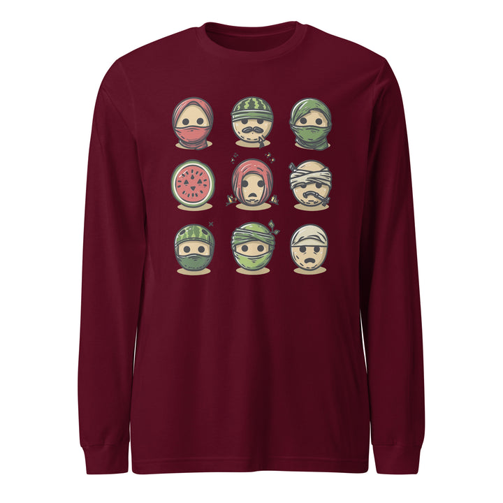 Men Long Sleeve Tee - Palestine Emoji, Maroon