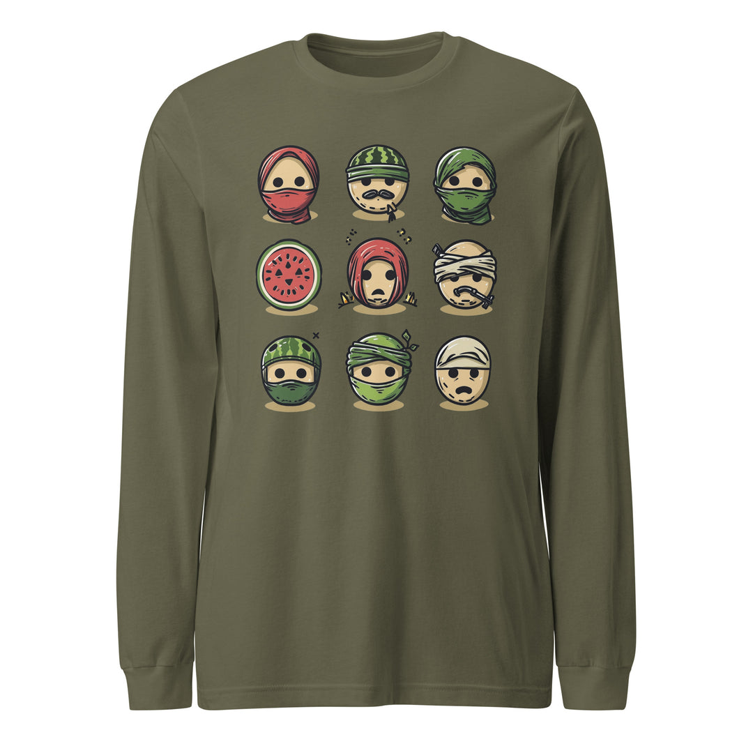 Men Long Sleeve Tee - Palestine Emoji, Military Green