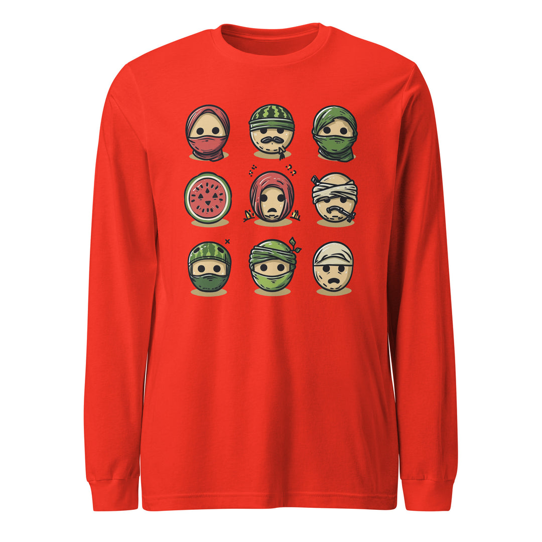 Men Long Sleeve Tee - Palestine Emoji, Poppy