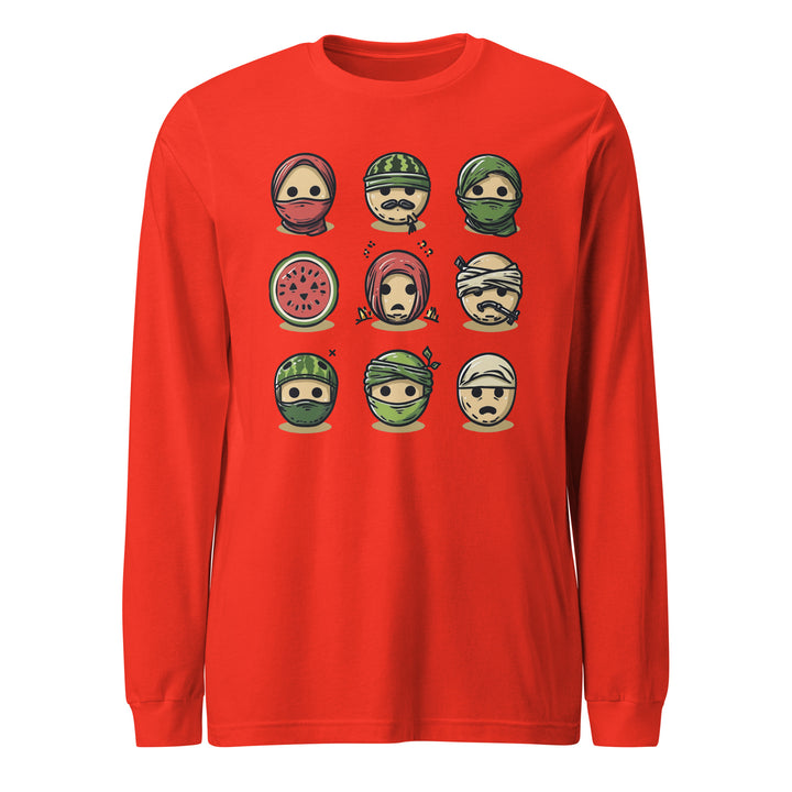 Men Long Sleeve Tee - Palestine Emoji, Poppy