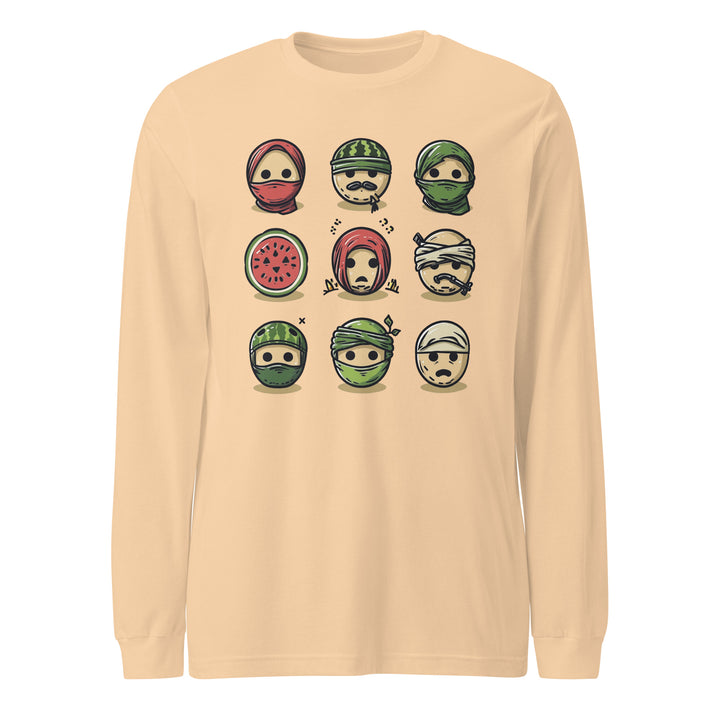 Men Long Sleeve Tee - Palestine Emoji, Sand Dune