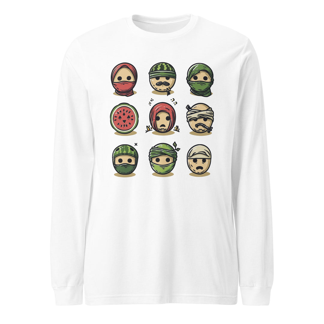 Men Long Sleeve Tee - Palestine Emoji, White