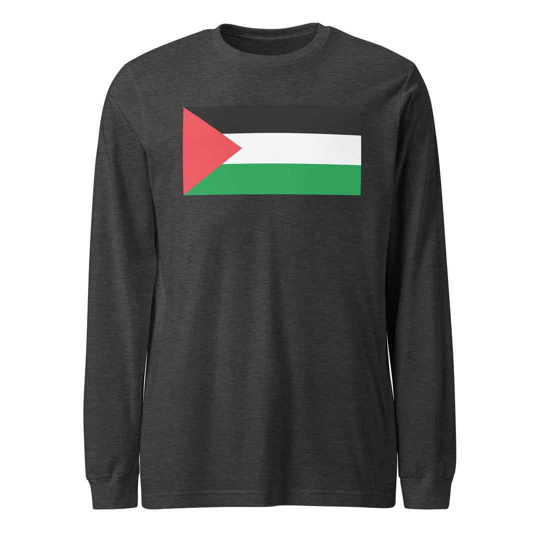 Men Long Sleeve Tee - Palestine Flag, Dark Grey Heather