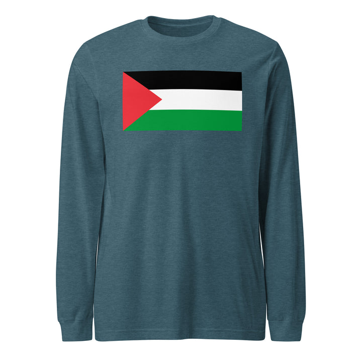Men Long Sleeve Tee - Palestine Flag, Heather Deep Teal