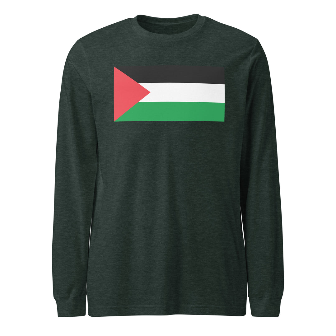Men Long Sleeve Tee - Palestine Flag, Heather Forest