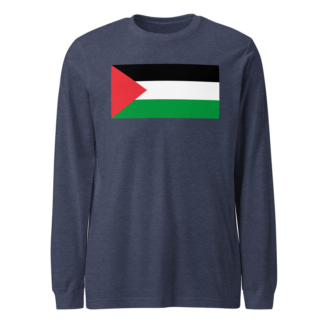 Men Long Sleeve Tee - Palestine Flag, Heather Navy