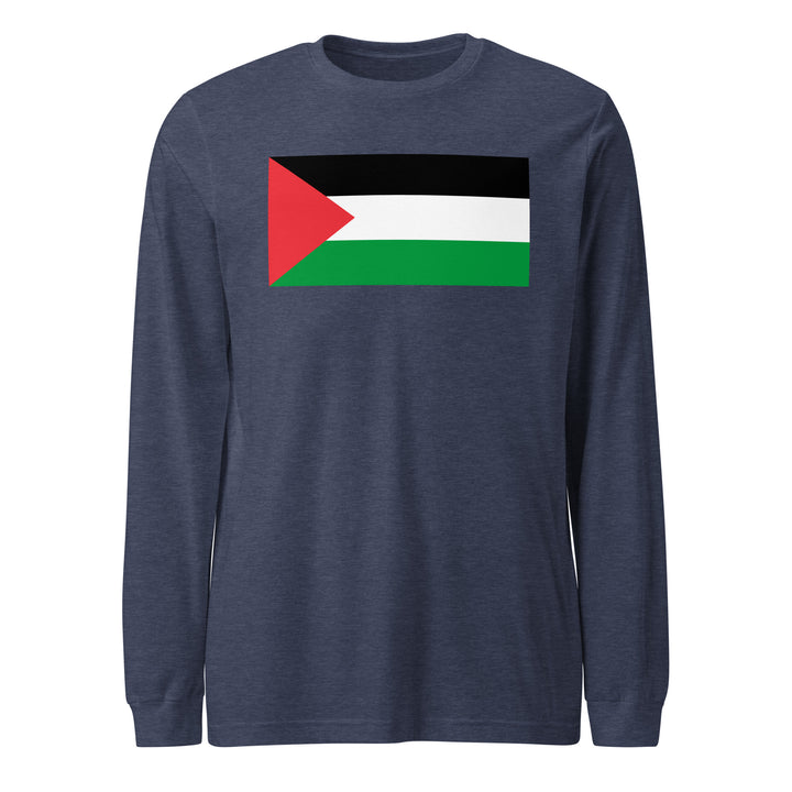 Men Long Sleeve Tee - Palestine Flag, Heather Navy