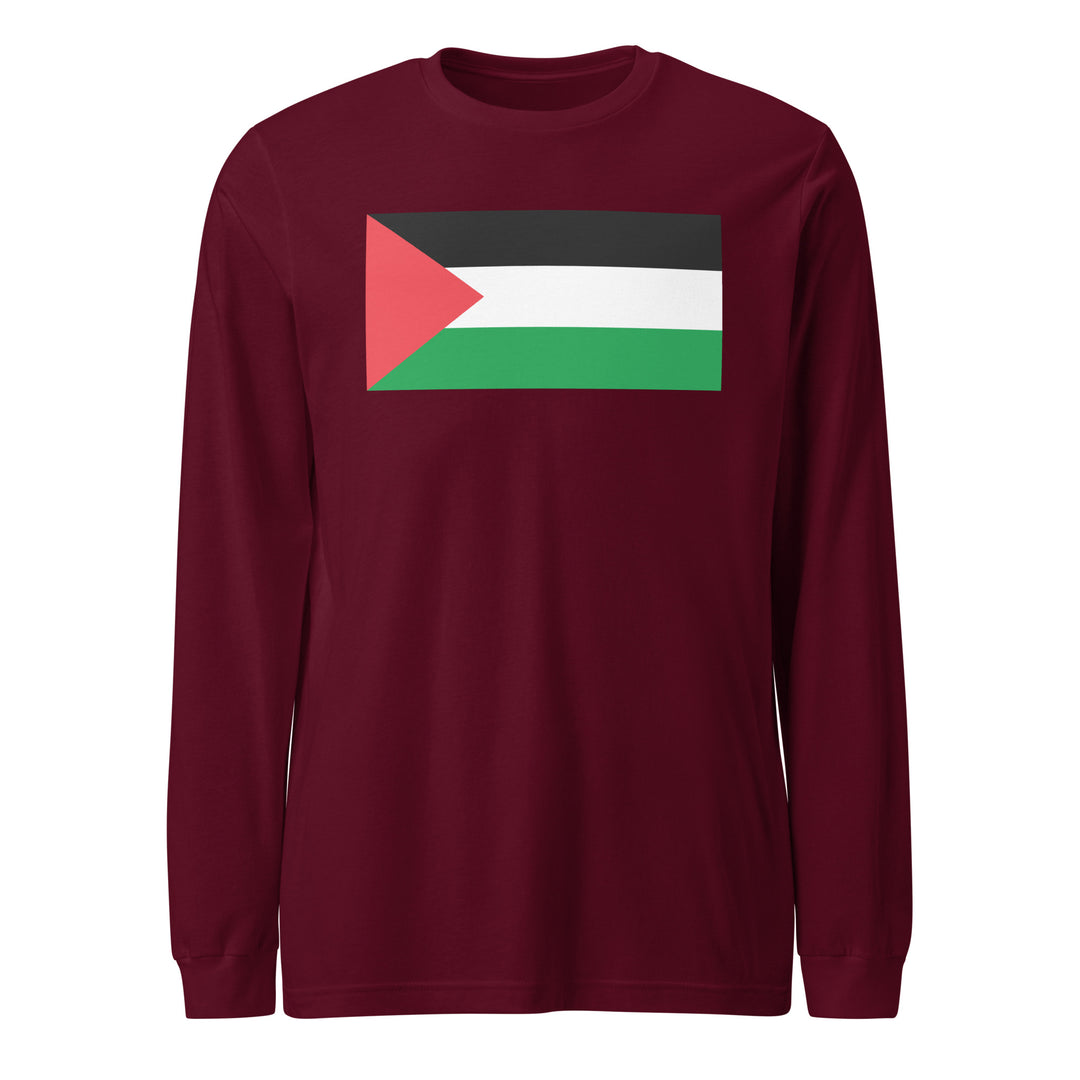 Men Long Sleeve Tee - Palestine Flag, Maroon