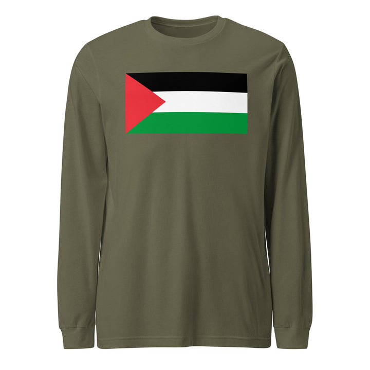 Men Long Sleeve Tee - Palestine Flag, Military Green