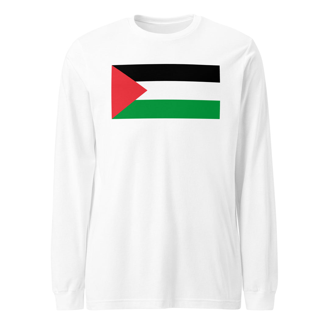 Men Long Sleeve Tee - Palestine Flag, White