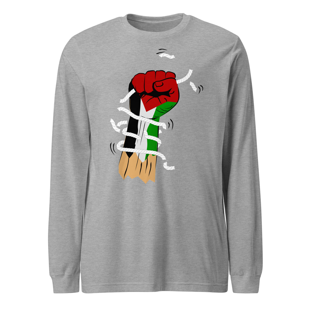 Men Long Sleeve Tee - Palestine Hand, Heather