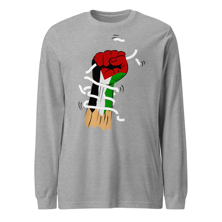 Men Long Sleeve Tee - Palestine Hand, Heather