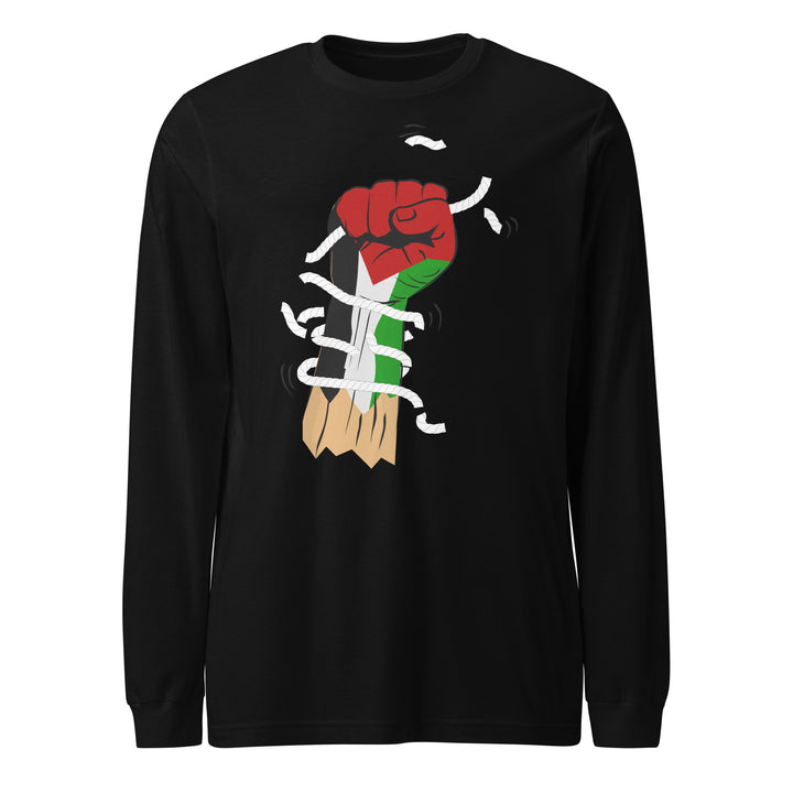 Men Long Sleeve Tee - Palestine Hand, Black