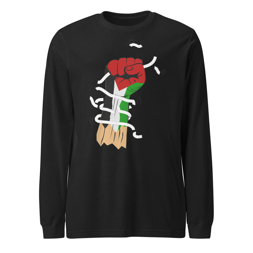 Men Long Sleeve Tee - Palestine Hand, Black Heather