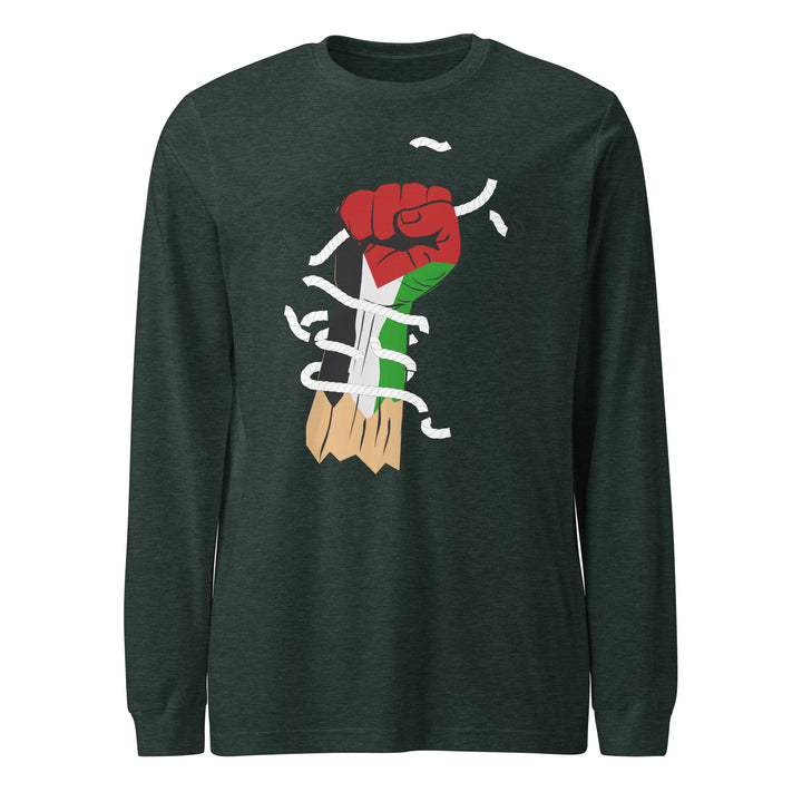 Men Long Sleeve Tee - Palestine Hand, Heather Forest