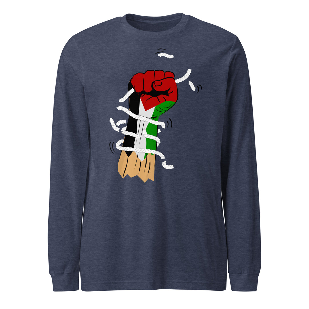 Men Long Sleeve Tee - Palestine Hand, Heather Navy