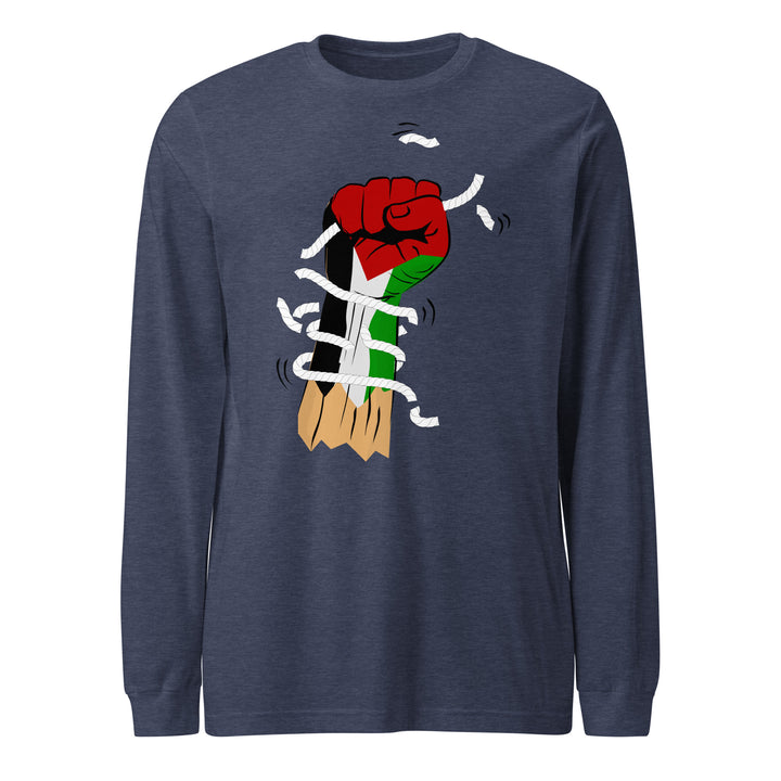 Men Long Sleeve Tee - Palestine Hand, Heather Navy