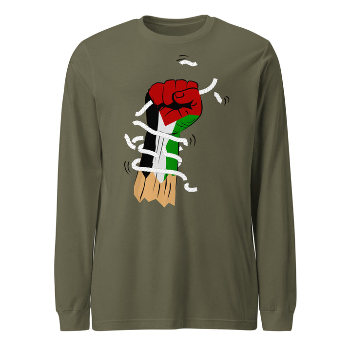 Men Long Sleeve Tee - Palestine Hand, Military Green