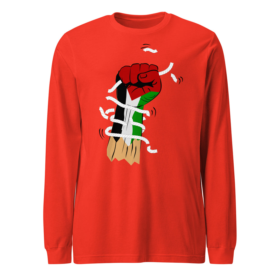 Men Long Sleeve Tee - Palestine Hand, Poppy