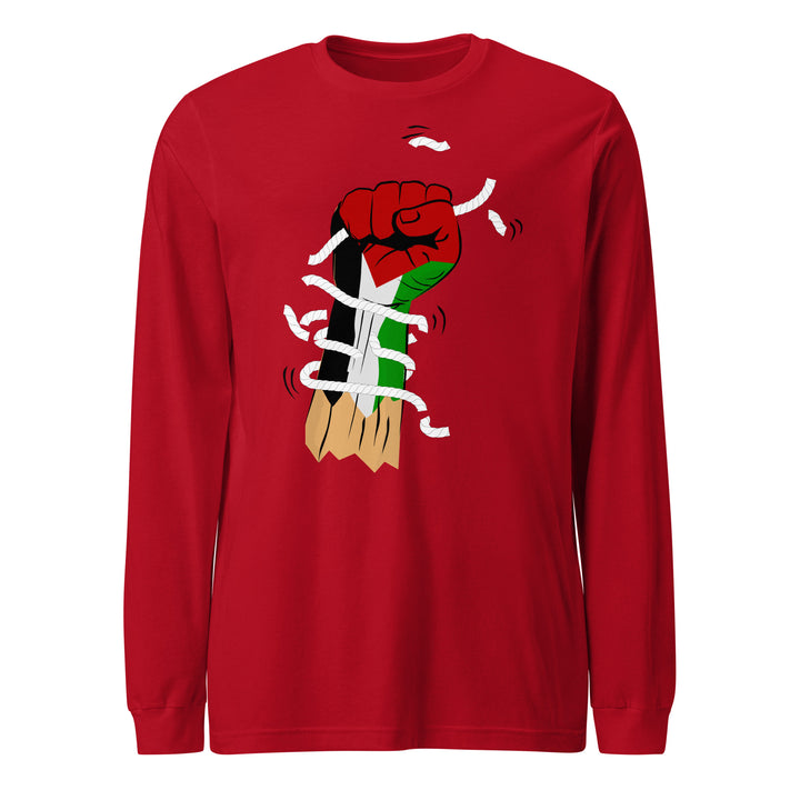 Men Long Sleeve Tee - Palestine Hand, Red