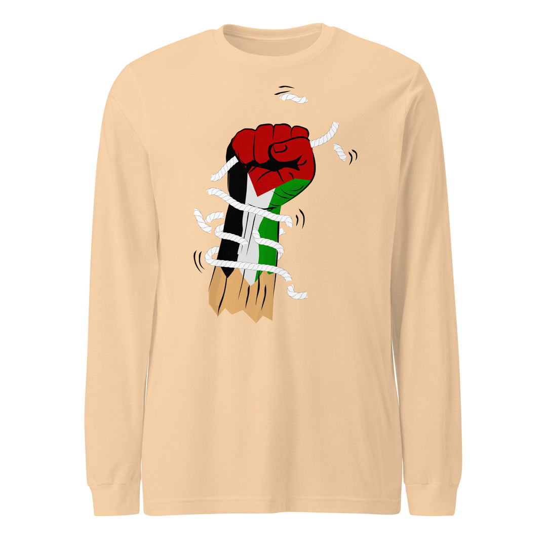 Men Long Sleeve Tee - Palestine Hand, Sand Dune