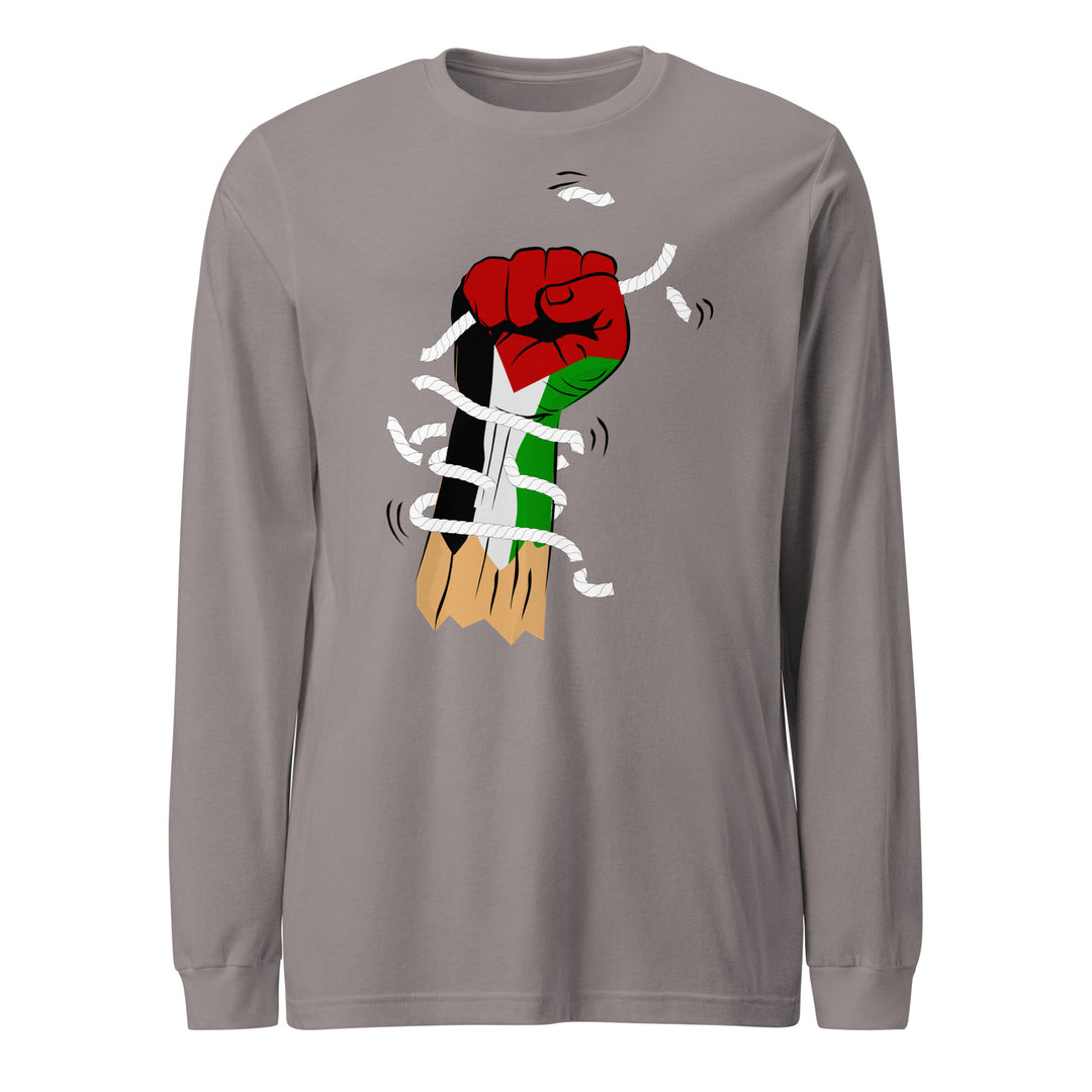 Men Long Sleeve Tee - Palestine Hand, Storm