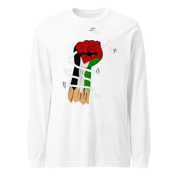 Men Long Sleeve Tee - Palestine Hand, White
