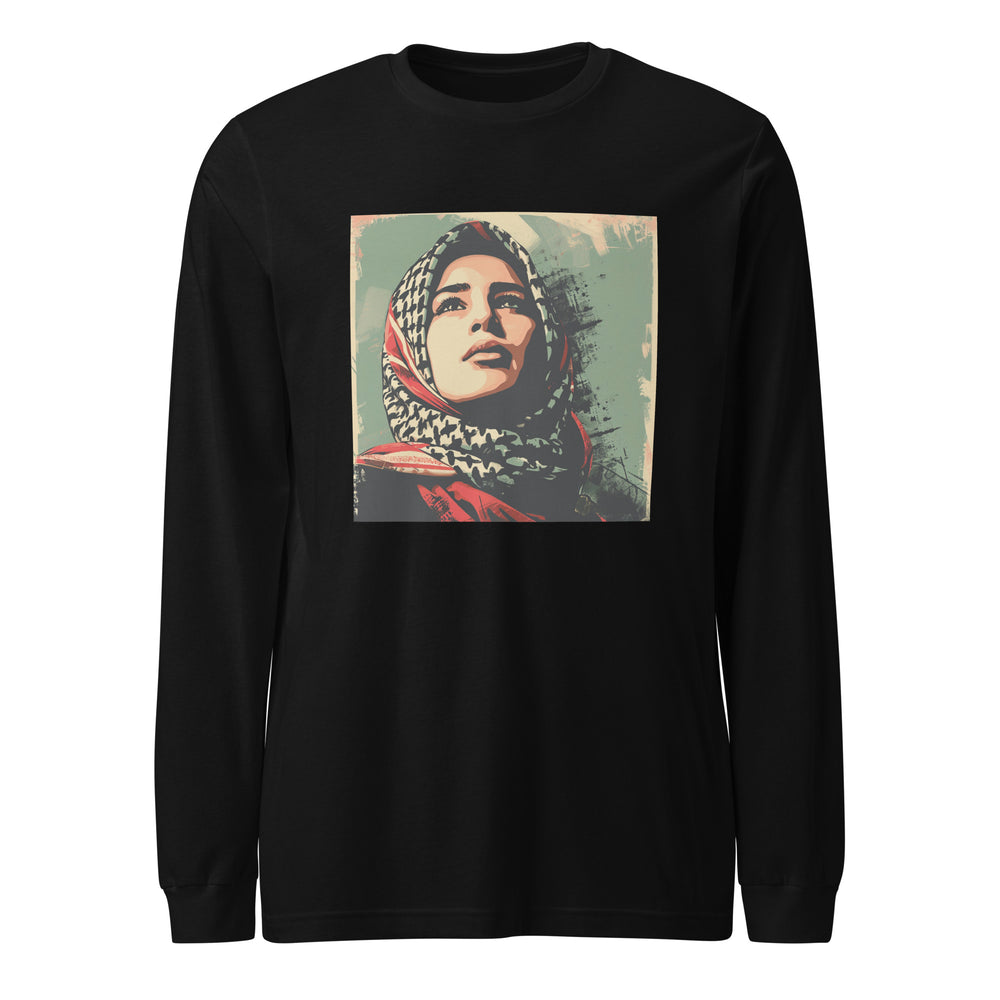 Men Long Sleeve Tee - Palestine Hope, Black