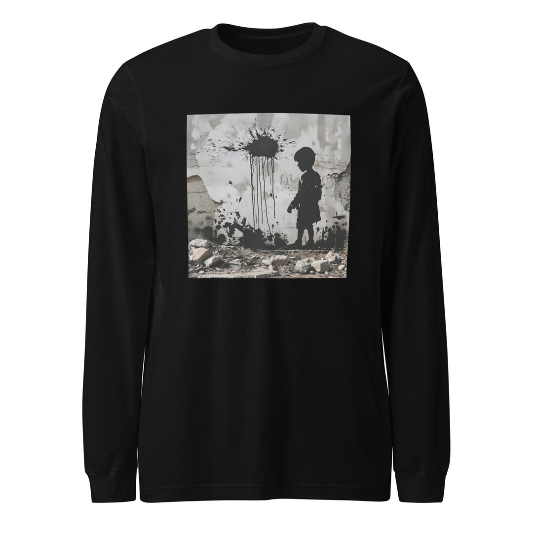 Men Long Sleeve Tee - Palestine Wall, Black