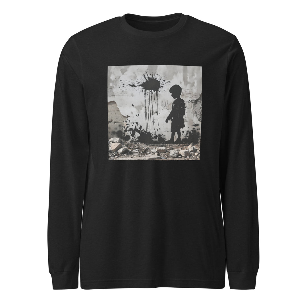 Men Long Sleeve Tee - Palestine Wall, Black Heather